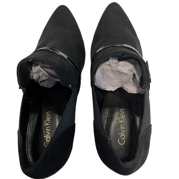Calvin Klein Black sz. US 6 Suede Patent Leather Jaclyn Heels Booties Shooties - Picture 6 of 12